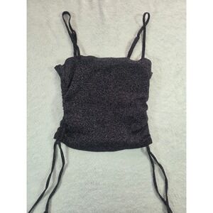 Hollister Shimmer Ruched Camisole Top M Black Silver Y2K Going Out Stretch